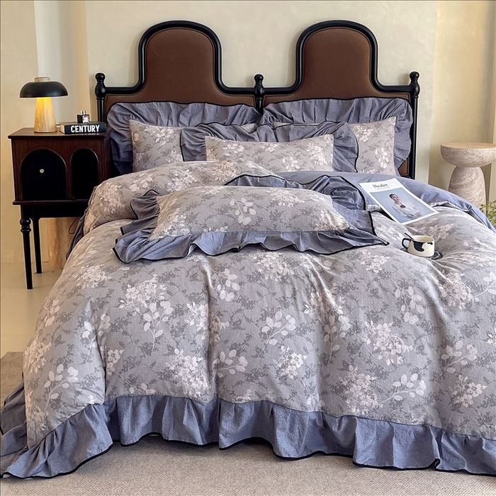 91家纺网 家纺一手货源 找家纺 丝芙妮家居（原乐视家纺） 2025新款A类原麻复合印花花边四件套 法式浪漫