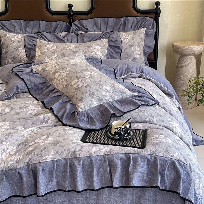 91家纺网 家纺一手货源 找家纺 丝芙妮家居（原乐视家纺） 2025新款A类原麻复合印花花边四件套 法式浪漫