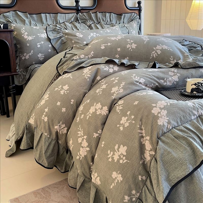 91家纺网 家纺一手货源 找家纺 丝芙妮家居（原乐视家纺） 2025新款A类原麻复合印花花边四件套 清水欢