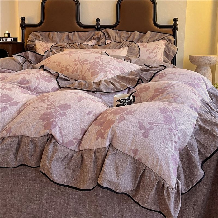 91家纺网 家纺一手货源 找家纺 丝芙妮家居（原乐视家纺） 2025新款A类原麻复合印花花边四件套 云栖