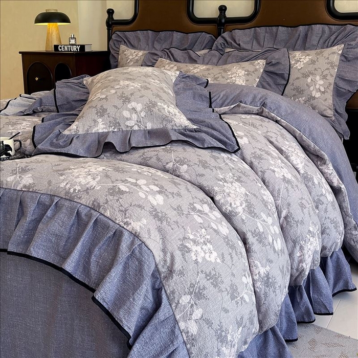 91家纺网 家纺一手货源 找家纺 丝芙妮家居（原乐视家纺） 2025新款A类原麻复合印花花边四件套 法式浪漫