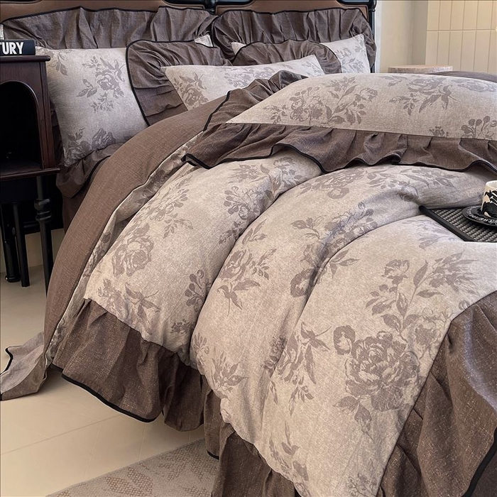 91家纺网 家纺一手货源 找家纺 丝芙妮家居（原乐视家纺） 2025新款A类原麻复合印花花边四件套 森蔓