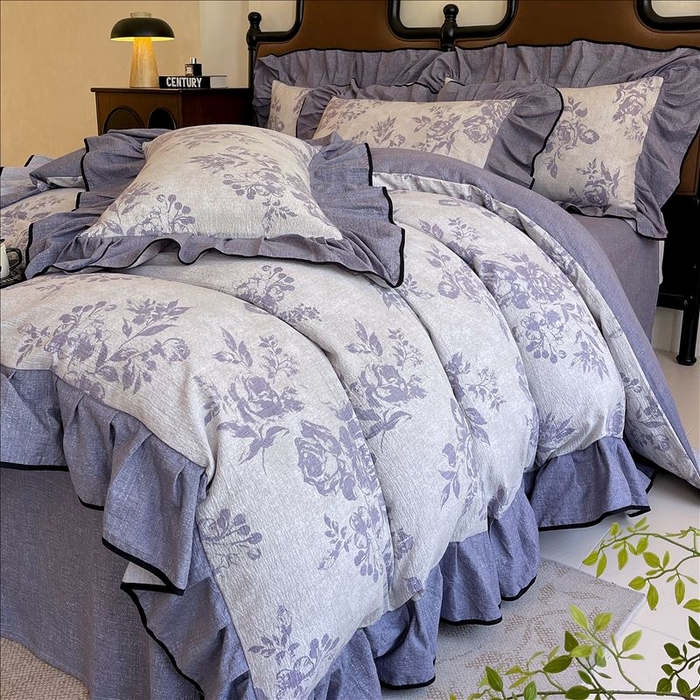 丝芙妮家居（原乐视家纺） 2025新款A类原麻复合印花花边四件套 梦幻花园