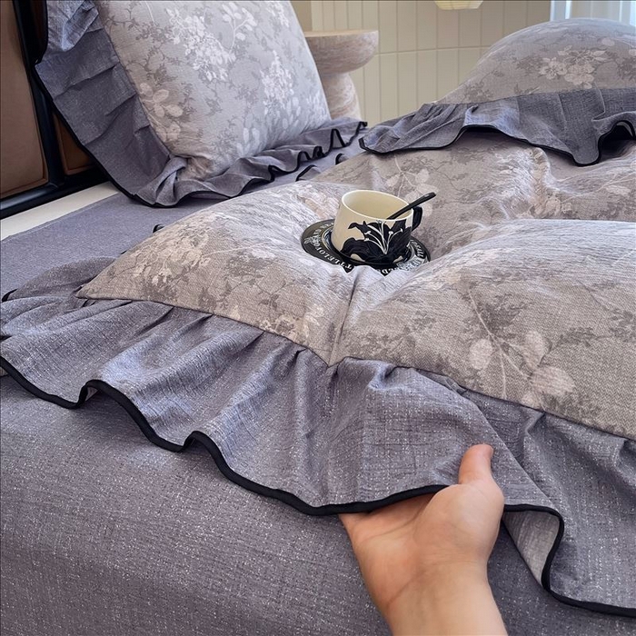 91家纺网 家纺一手货源 找家纺 丝芙妮家居（原乐视家纺） 2025新款A类原麻复合印花花边四件套 法式浪漫