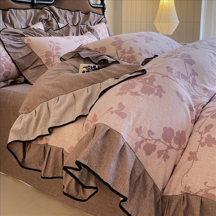 91家纺网 家纺一手货源 找家纺 丝芙妮家居（原乐视家纺） 2025新款A类原麻复合印花花边四件套 云栖