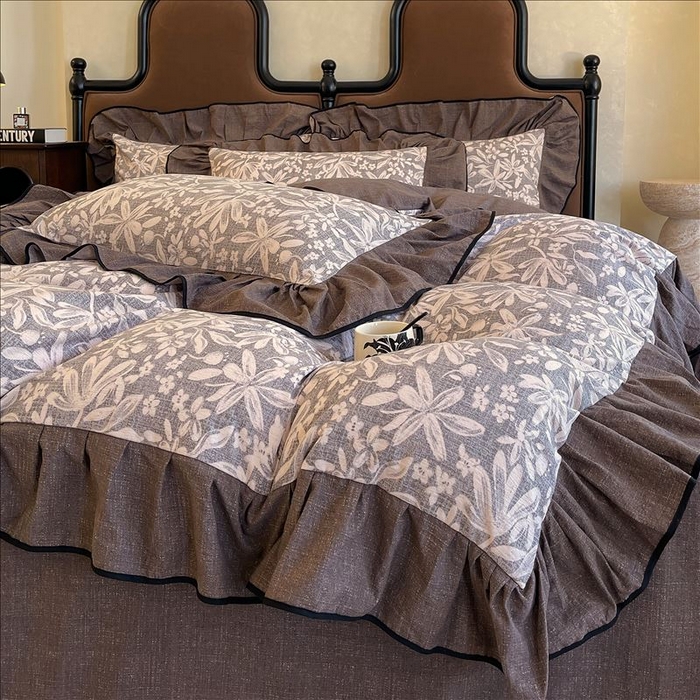 91家纺网 家纺一手货源 找家纺 丝芙妮家居（原乐视家纺） 2025新款A类原麻复合印花花边四件套 相思岚