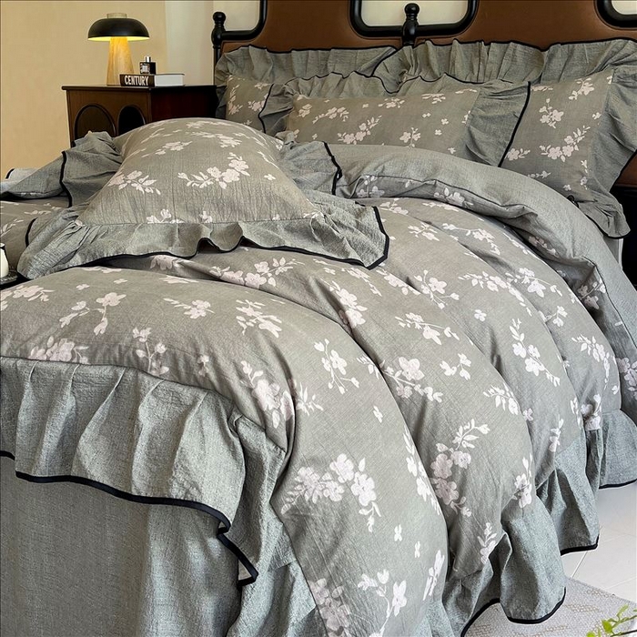 91家纺网 家纺一手货源 找家纺 丝芙妮家居（原乐视家纺） 2025新款A类原麻复合印花花边四件套 清水欢