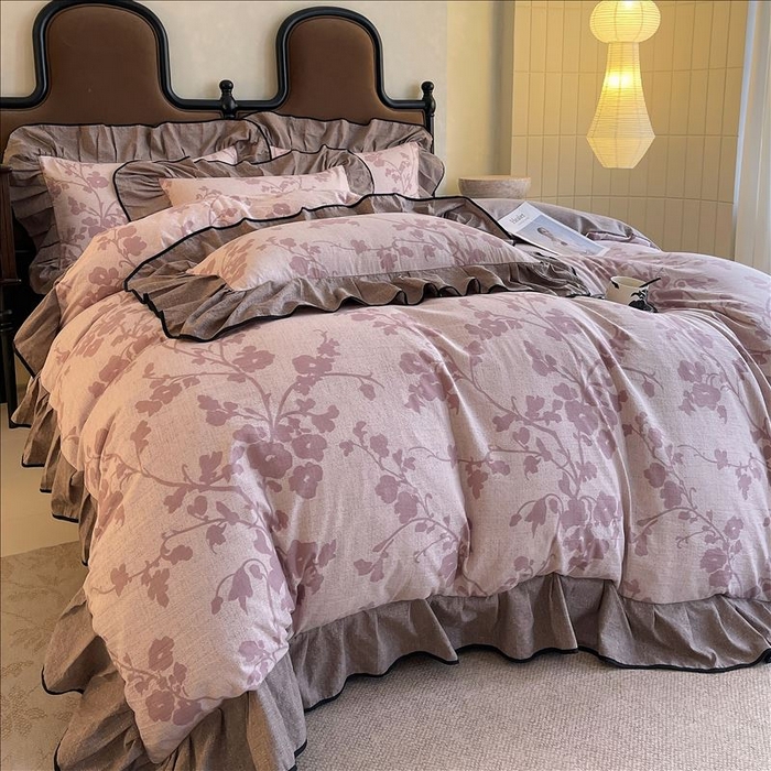 91家纺网 家纺一手货源 找家纺 丝芙妮家居（原乐视家纺） 2025新款A类原麻复合印花花边四件套 云栖