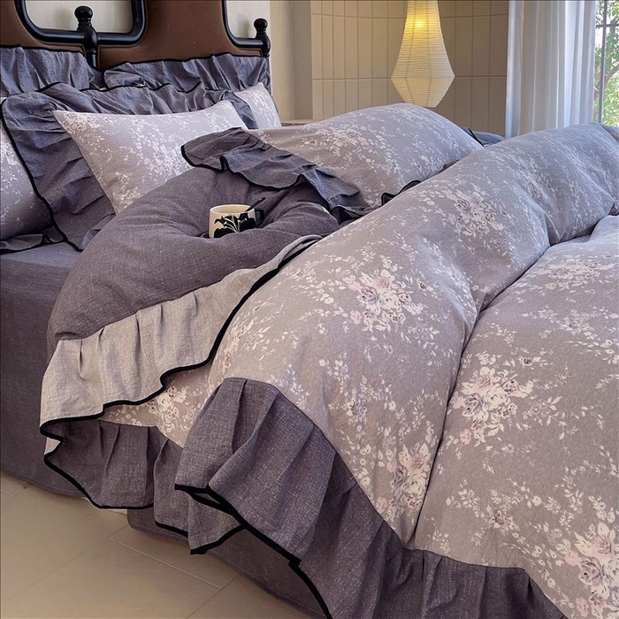 91家纺网 家纺一手货源 找家纺 丝芙妮家居（原乐视家纺） 2025新款A类原麻复合印花花边四件套 花屿梦