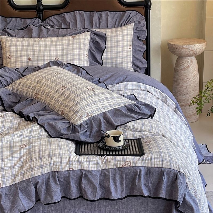 91家纺网 家纺一手货源 找家纺 丝芙妮家居（原乐视家纺） 2025新款A类原麻复合印花花边四件套 素律