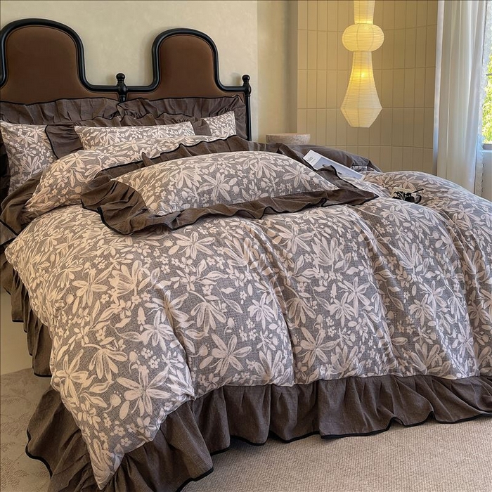 91家纺网 家纺一手货源 找家纺 丝芙妮家居（原乐视家纺） 2025新款A类原麻复合印花花边四件套 相思岚