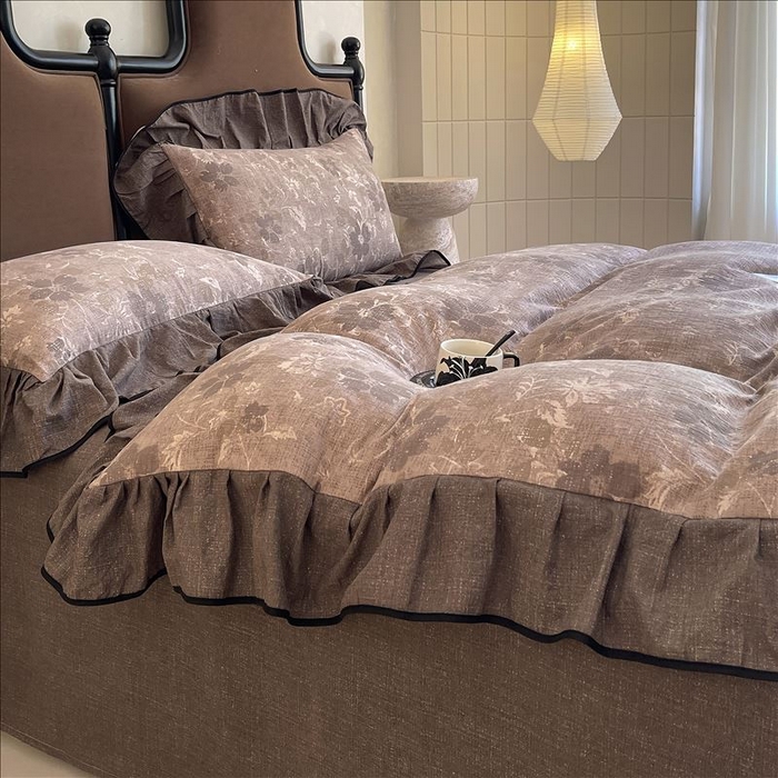 91家纺网 家纺一手货源 找家纺 丝芙妮家居（原乐视家纺） 2025新款A类原麻复合印花花边四件套 陌清香