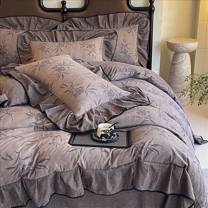 91家纺网 家纺一手货源 找家纺 丝芙妮家居（原乐视家纺） 2025新款A类原麻复合印花花边四件套 风野涧