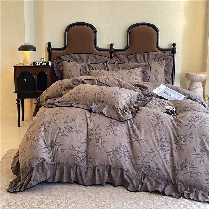 91家纺网 家纺一手货源 找家纺 丝芙妮家居（原乐视家纺） 2025新款A类原麻复合印花花边四件套 风野涧