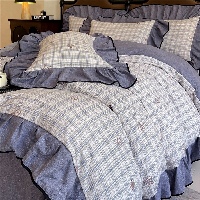 91家纺网 家纺一手货源 找家纺 丝芙妮家居（原乐视家纺） 2025新款A类原麻复合印花花边四件套 素律