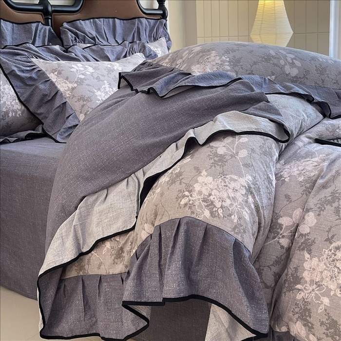 91家纺网 家纺一手货源 找家纺 丝芙妮家居（原乐视家纺） 2025新款A类原麻复合印花花边四件套 法式浪漫