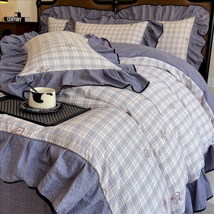 91家纺网 家纺一手货源 找家纺 丝芙妮家居（原乐视家纺） 2025新款A类原麻复合印花花边四件套 素律