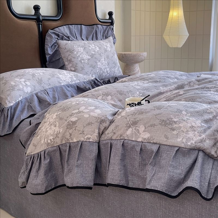 91家纺网 家纺一手货源 找家纺 丝芙妮家居（原乐视家纺） 2025新款A类原麻复合印花花边四件套 法式浪漫