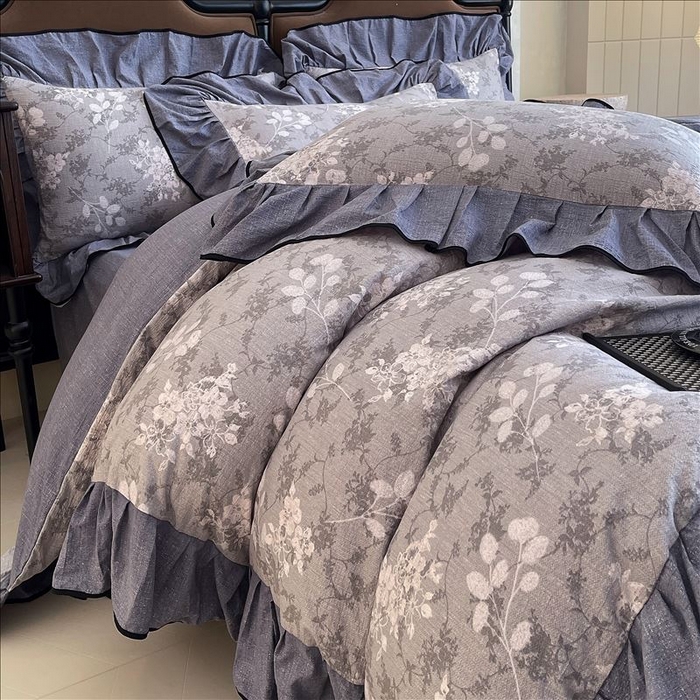 91家纺网 家纺一手货源 找家纺 丝芙妮家居（原乐视家纺） 2025新款A类原麻复合印花花边四件套 法式浪漫