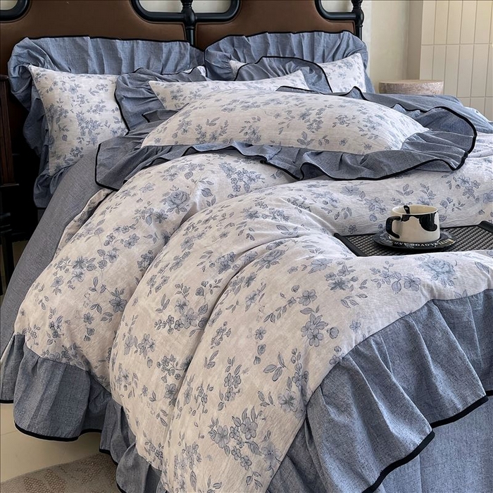 91家纺网 家纺一手货源 找家纺 丝芙妮家居（原乐视家纺） 2025新款A类原麻复合印花花边四件套 庄生晓梦