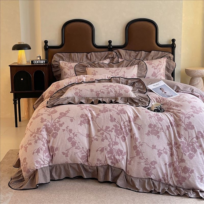 91家纺网 家纺一手货源 找家纺 丝芙妮家居（原乐视家纺） 2025新款A类原麻复合印花花边四件套 云栖