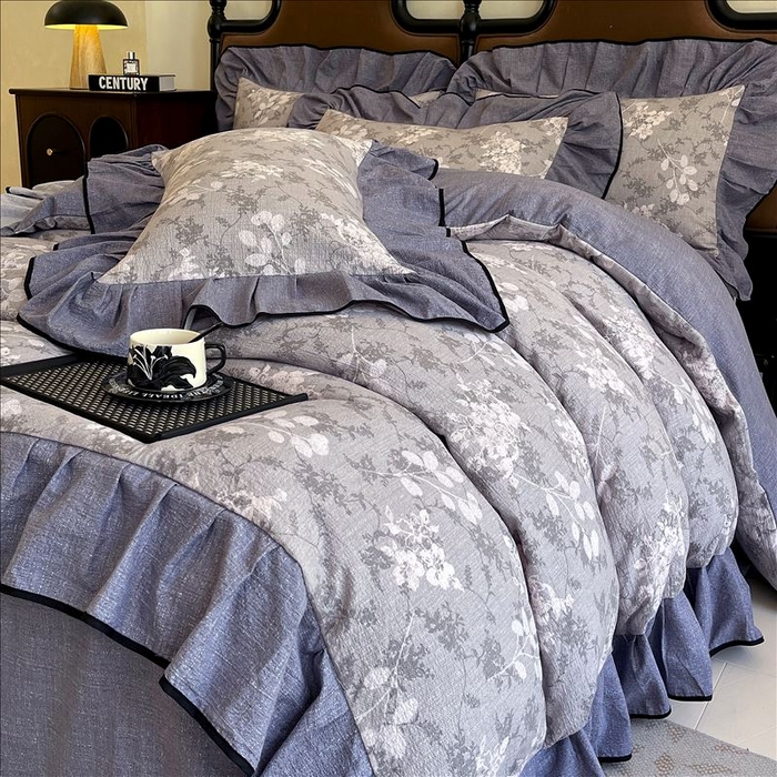 91家纺网 家纺一手货源 找家纺 丝芙妮家居（原乐视家纺） 2025新款A类原麻复合印花花边四件套 法式浪漫