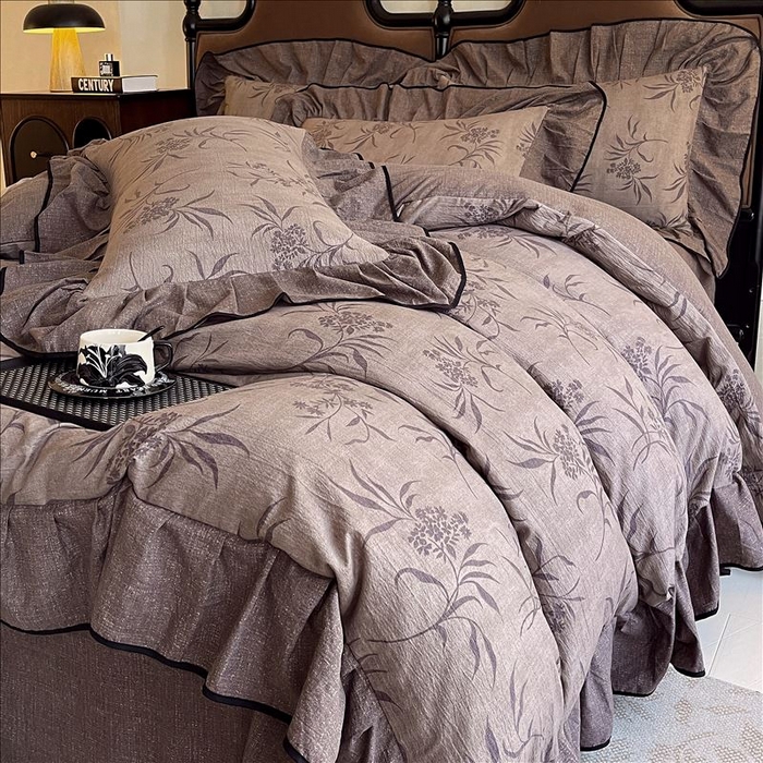 91家纺网 家纺一手货源 找家纺 丝芙妮家居（原乐视家纺） 2025新款A类原麻复合印花花边四件套 风野涧