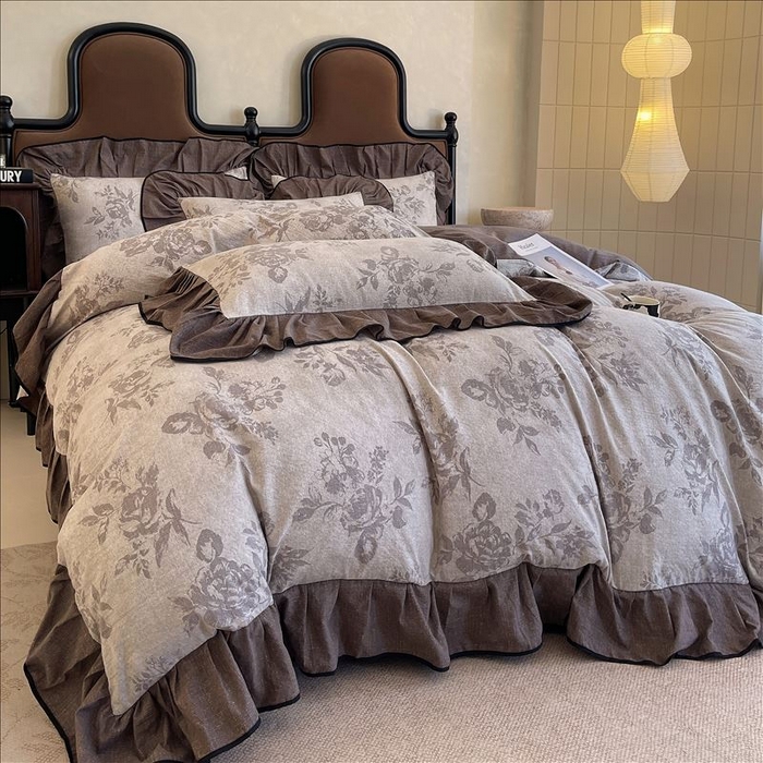 91家纺网 家纺一手货源 找家纺 丝芙妮家居（原乐视家纺） 2025新款A类原麻复合印花花边四件套 森蔓