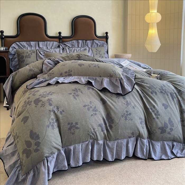 91家纺网 家纺一手货源 找家纺 丝芙妮家居（原乐视家纺） 2025新款A类原麻复合印花花边四件套 夜色未央