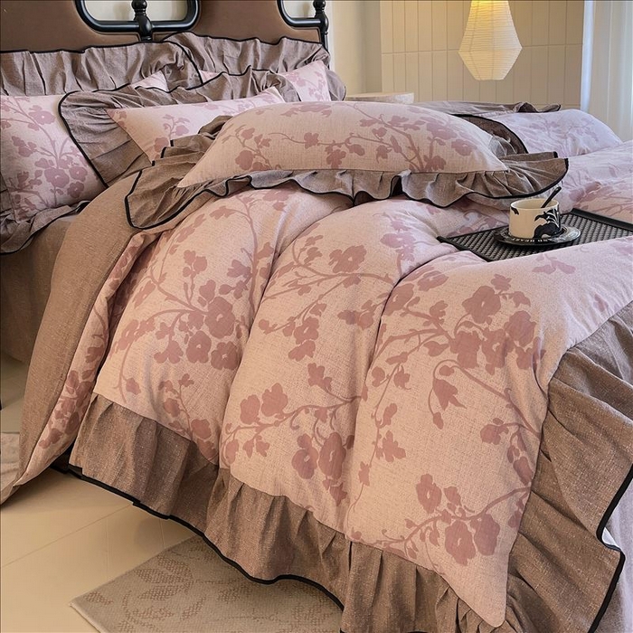 91家纺网 家纺一手货源 找家纺 丝芙妮家居（原乐视家纺） 2025新款A类原麻复合印花花边四件套 云栖