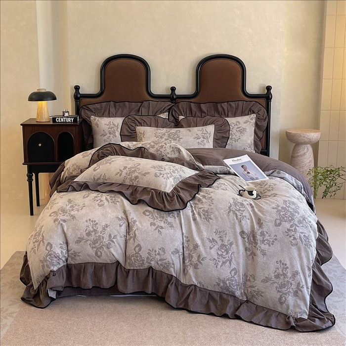 91家纺网 家纺一手货源 找家纺 丝芙妮家居（原乐视家纺） 2025新款A类原麻复合印花花边四件套 森蔓