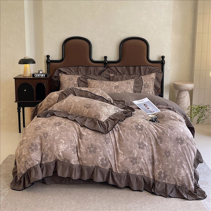 91家纺网 家纺一手货源 找家纺 丝芙妮家居（原乐视家纺） 2025新款A类原麻复合印花花边四件套 陌清香