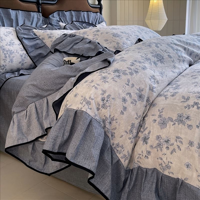 91家纺网 家纺一手货源 找家纺 丝芙妮家居（原乐视家纺） 2025新款A类原麻复合印花花边四件套 庄生晓梦