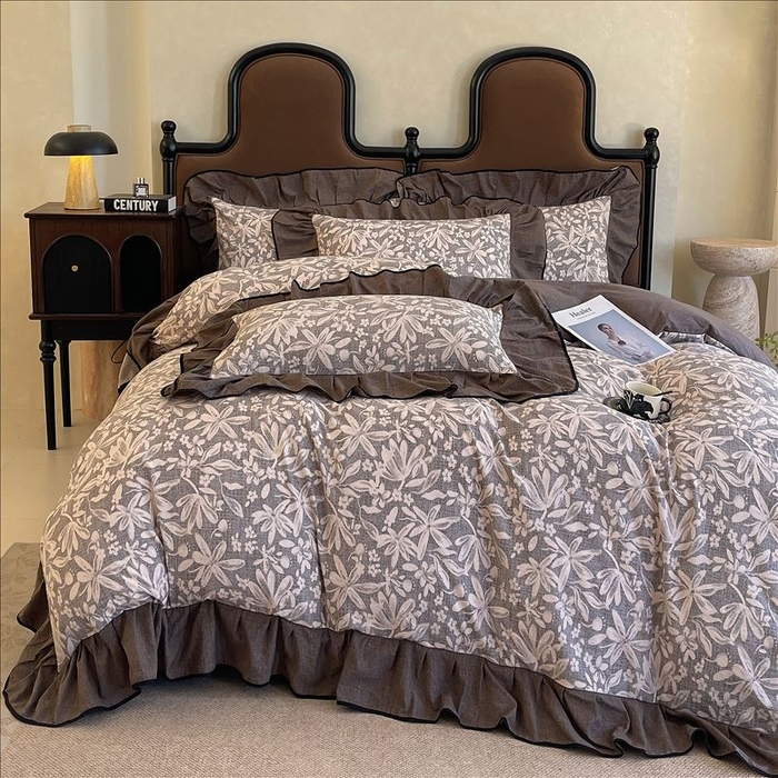 91家纺网 家纺一手货源 找家纺 丝芙妮家居（原乐视家纺） 2025新款A类原麻复合印花花边四件套 相思岚