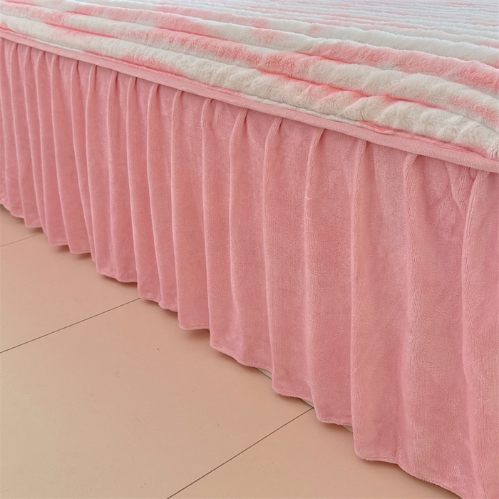 91家纺网 家纺一手货源 找家纺 梦舒羽 2025新款兔毛绒床裙法兰绒床垫保护罩牛奶绒床垫法莱绒床单罩-抽条 兔毛绒抽条-梦幻樱粉