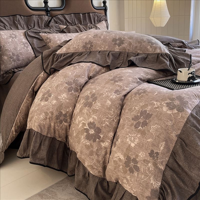 91家纺网 家纺一手货源 找家纺 丝芙妮家居（原乐视家纺） 2025新款A类原麻复合印花花边四件套 陌清香