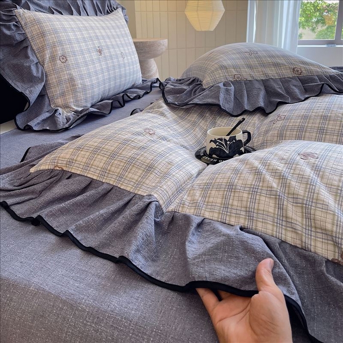 91家纺网 家纺一手货源 找家纺 丝芙妮家居（原乐视家纺） 2025新款A类原麻复合印花花边四件套 素律