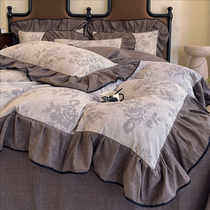 91家纺网 家纺一手货源 找家纺 丝芙妮家居（原乐视家纺） 2025新款A类原麻复合印花花边四件套 森蔓