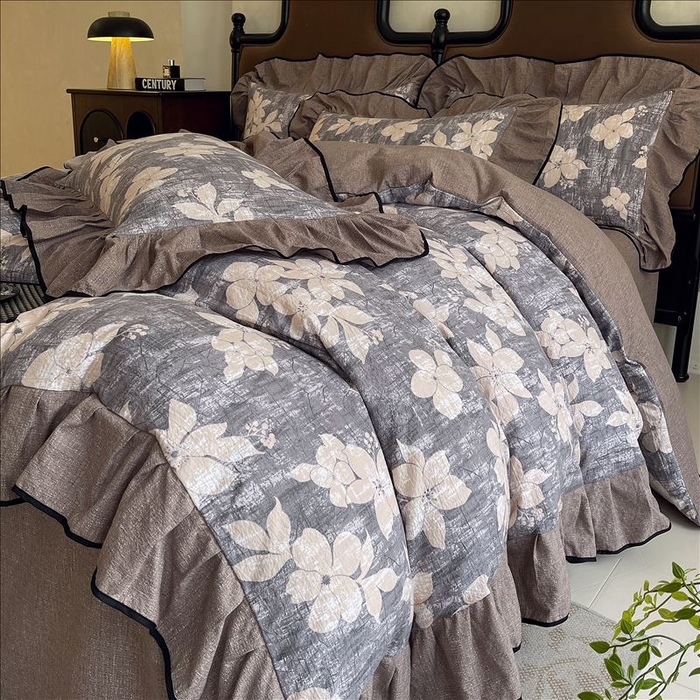 丝芙妮家居（原乐视家纺） 2025新款A类原麻复合印花花边四件套 漫步花庭