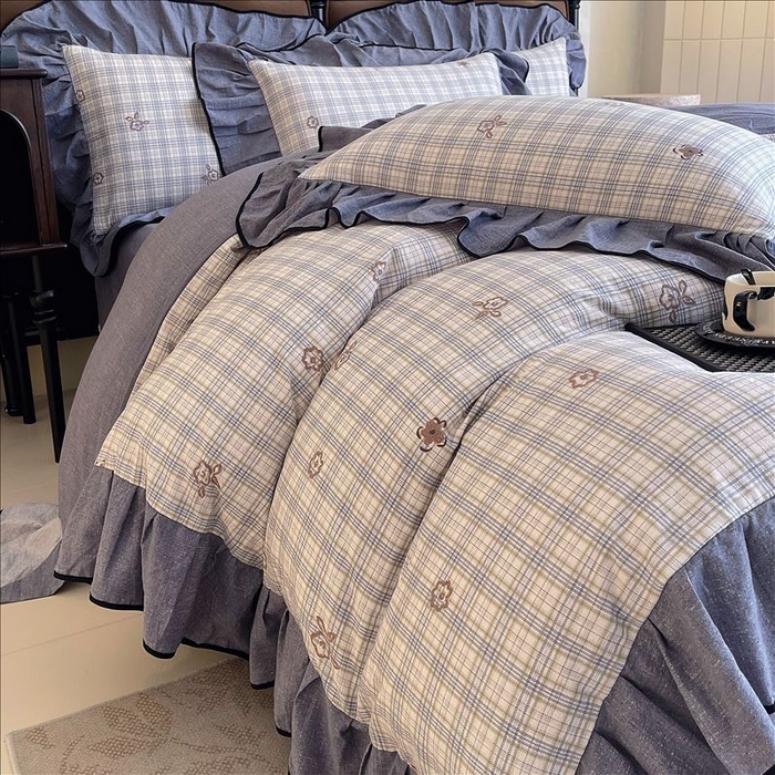 91家纺网 家纺一手货源 找家纺 丝芙妮家居（原乐视家纺） 2025新款A类原麻复合印花花边四件套 素律