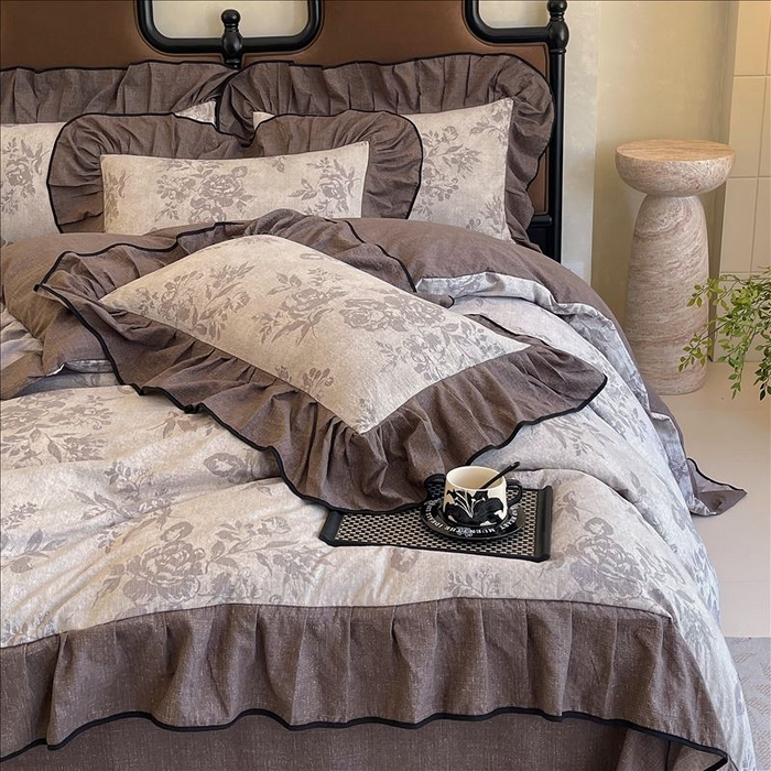 91家纺网 家纺一手货源 找家纺 丝芙妮家居（原乐视家纺） 2025新款A类原麻复合印花花边四件套 森蔓