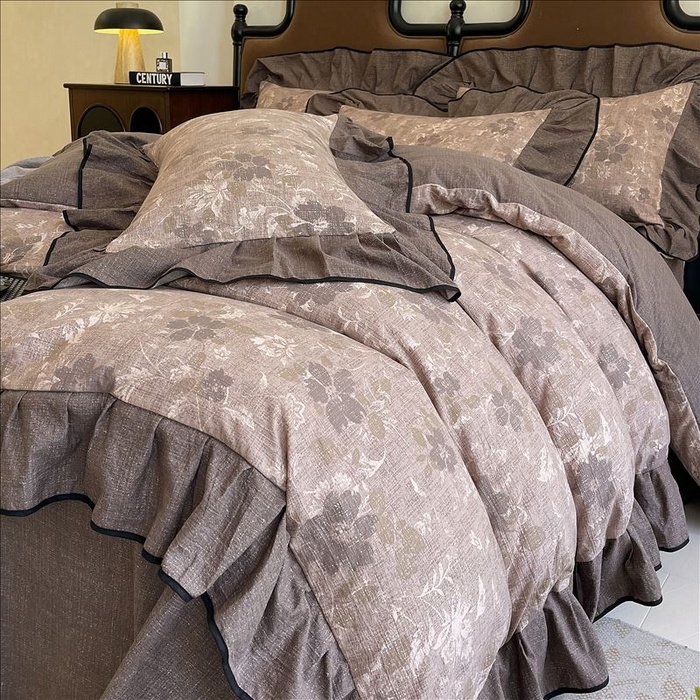 91家纺网 家纺一手货源 找家纺 丝芙妮家居（原乐视家纺） 2025新款A类原麻复合印花花边四件套 陌清香