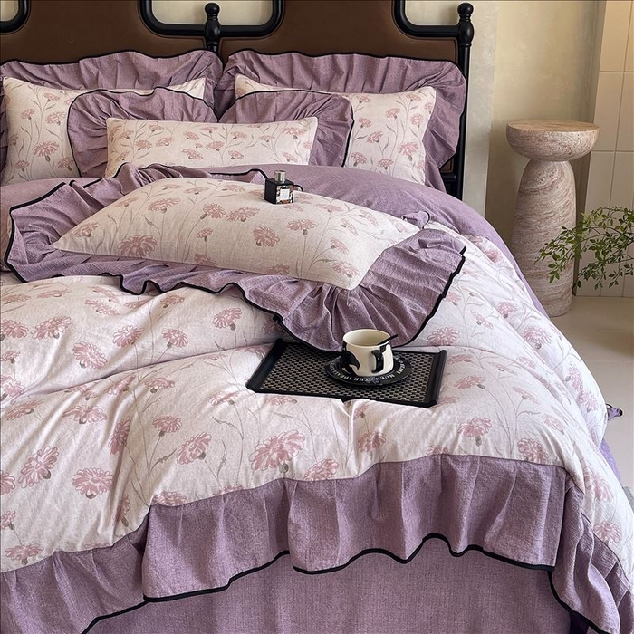 91家纺网 家纺一手货源 找家纺 丝芙妮家居（原乐视家纺） 2025新款A类原麻复合印花花边四件套 春意漫漫