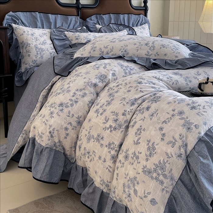 91家纺网 家纺一手货源 找家纺 丝芙妮家居（原乐视家纺） 2025新款A类原麻复合印花花边四件套 庄生晓梦