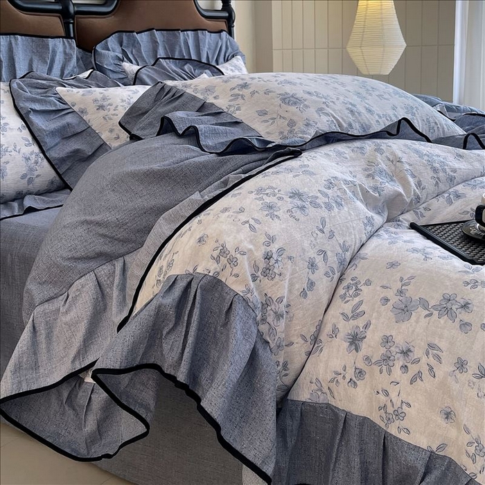 91家纺网 家纺一手货源 找家纺 丝芙妮家居（原乐视家纺） 2025新款A类原麻复合印花花边四件套 庄生晓梦