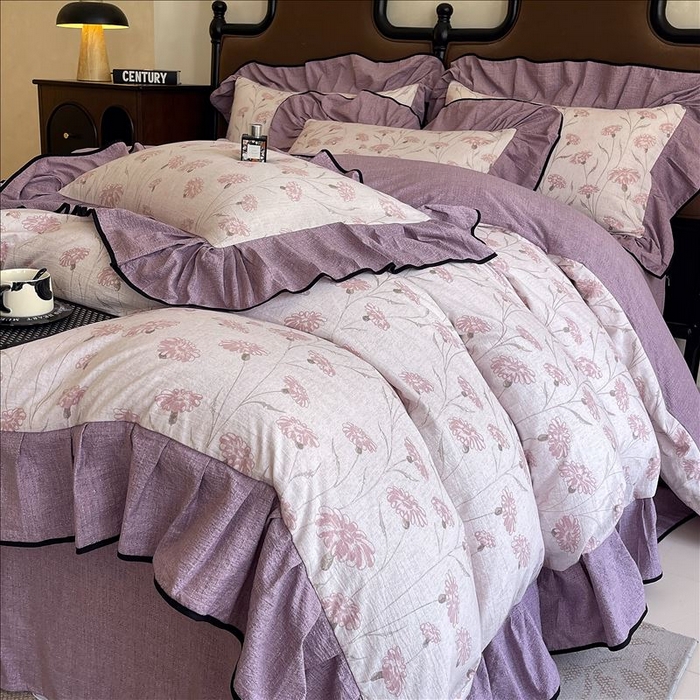 91家纺网 家纺一手货源 找家纺 丝芙妮家居（原乐视家纺） 2025新款A类原麻复合印花花边四件套 春意漫漫