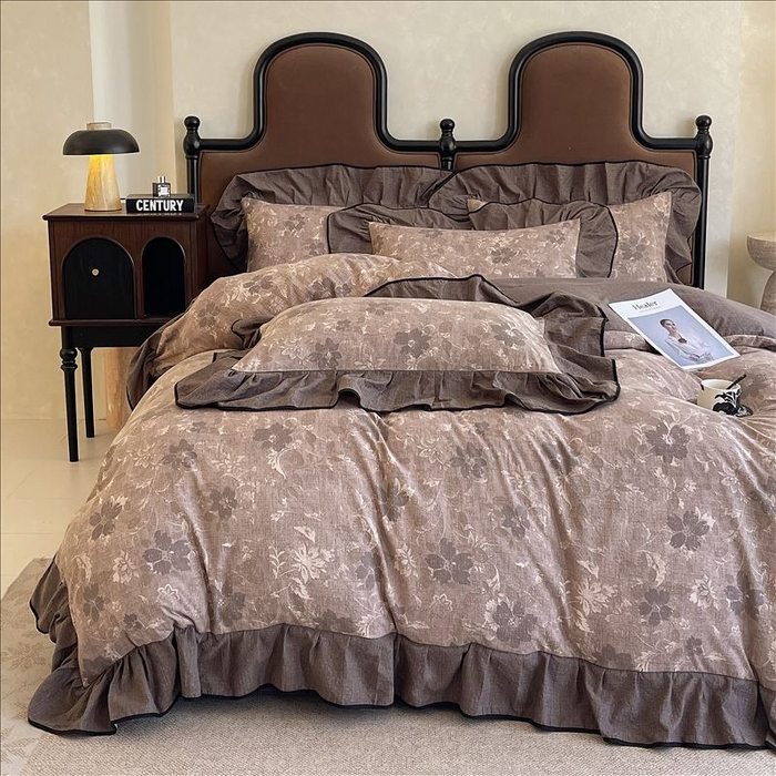 91家纺网 家纺一手货源 找家纺 丝芙妮家居（原乐视家纺） 2025新款A类原麻复合印花花边四件套 陌清香