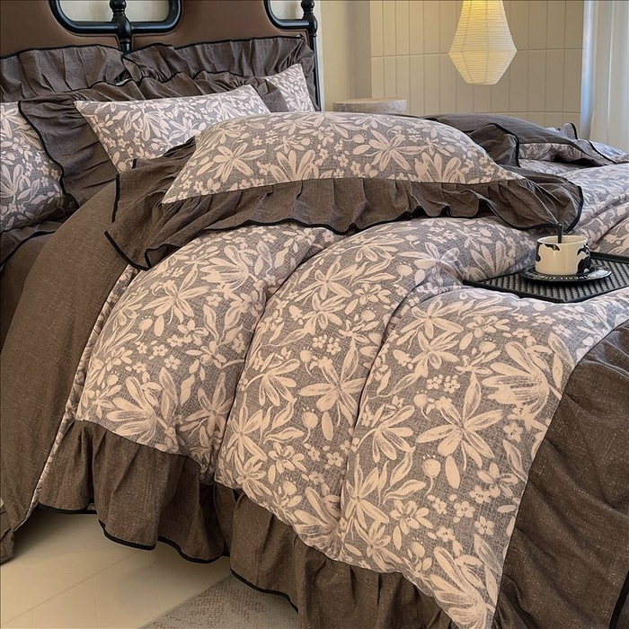 91家纺网 家纺一手货源 找家纺 丝芙妮家居（原乐视家纺） 2025新款A类原麻复合印花花边四件套 相思岚