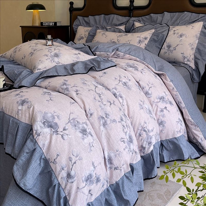 丝芙妮家居（原乐视家纺） 2025新款A类原麻复合印花花边四件套 暗香疏影