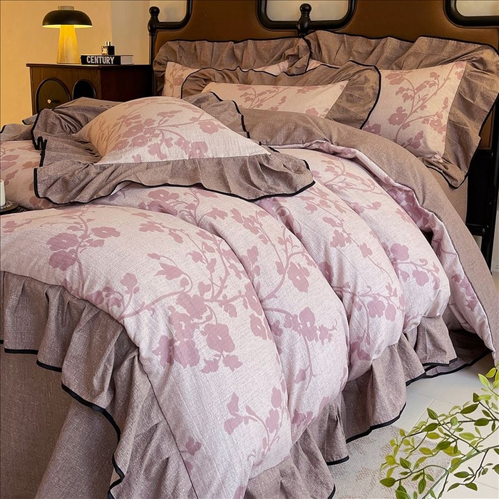 丝芙妮家居（原乐视家纺） 2025新款A类原麻复合印花花边四件套 云栖